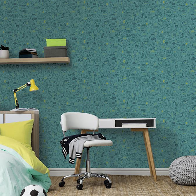 Tapet Holden Dream Catcher Doodle Teal Neon Yellow 13341