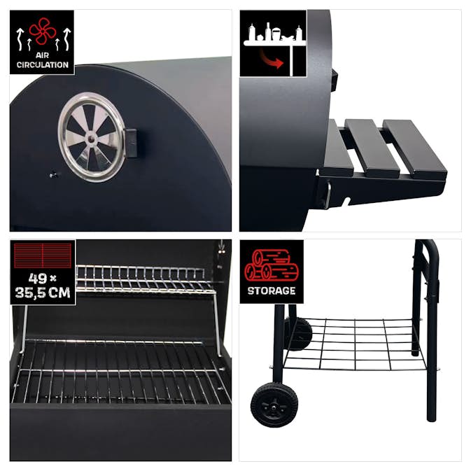 Kolgrill Landmann Grilltunna 550 Stål med Sidobord och Termometer