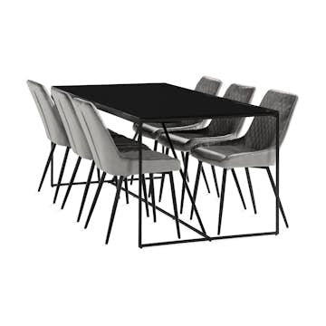 Matgrupp Basic Home Indy Rektangulärt Matbord 180 cm med 6 Hennebyn Matstol