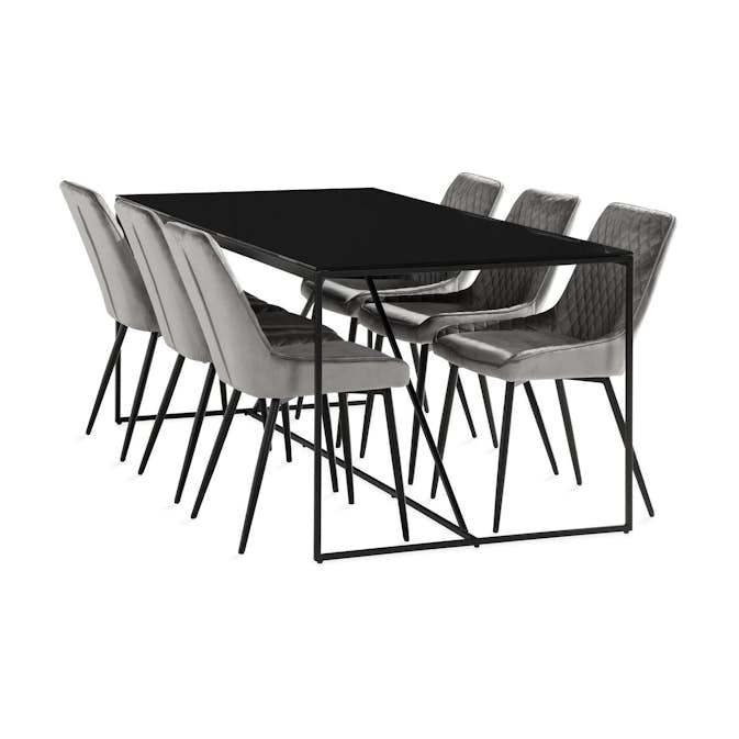 Matgrupp Basic Home Indy Rektangulärt Matbord 180 cm med 6 Hennebyn Matstol