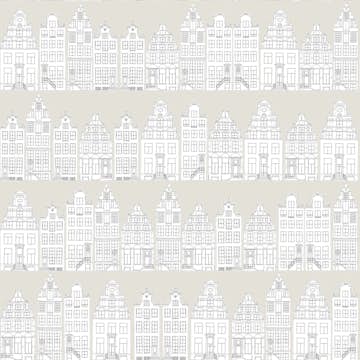 Tapet ESTAhome Tecknade Kanalhus i Amsterdam Ljusgrå