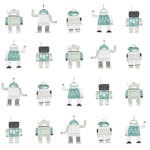 Tapet ESTAhome Tecknade Vintage Leksaksrobotar Mintgrön/Blå