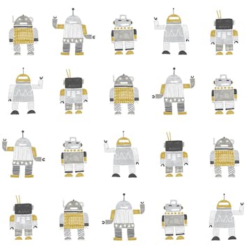 Tapet ESTAhome Tecknade Vintage Leksaksrobotar Ockra/Silver