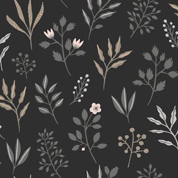 Tapet ESTAhome Blommönster i Skandinavisk Stil Svart Grå Beige/Rosa