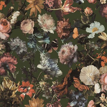 Tapet ESTAhome Blommor Grå Olivgrön