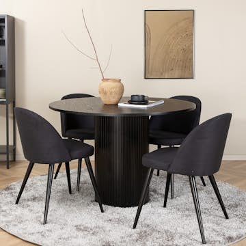 Matgrupp Venture Home Bianca Rund Svart med 4 Valentina Stolar