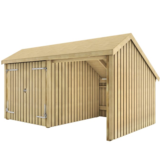 Multi Trädgårdshus 10,5 m² - 2 moduler med dubbeldörr och öppen framsida