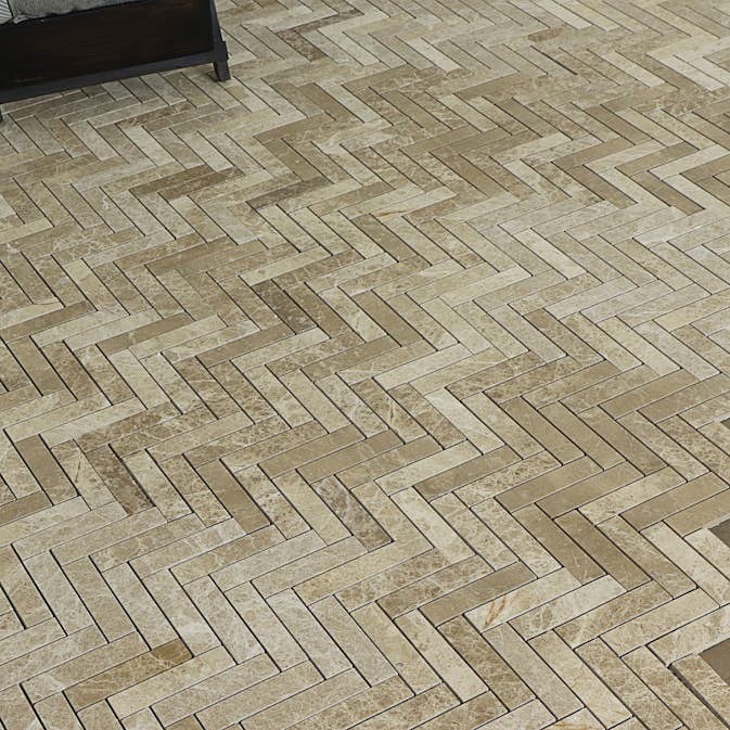 Mosaik Tenfors Marmor Fishbone Beige 2x10 cm
