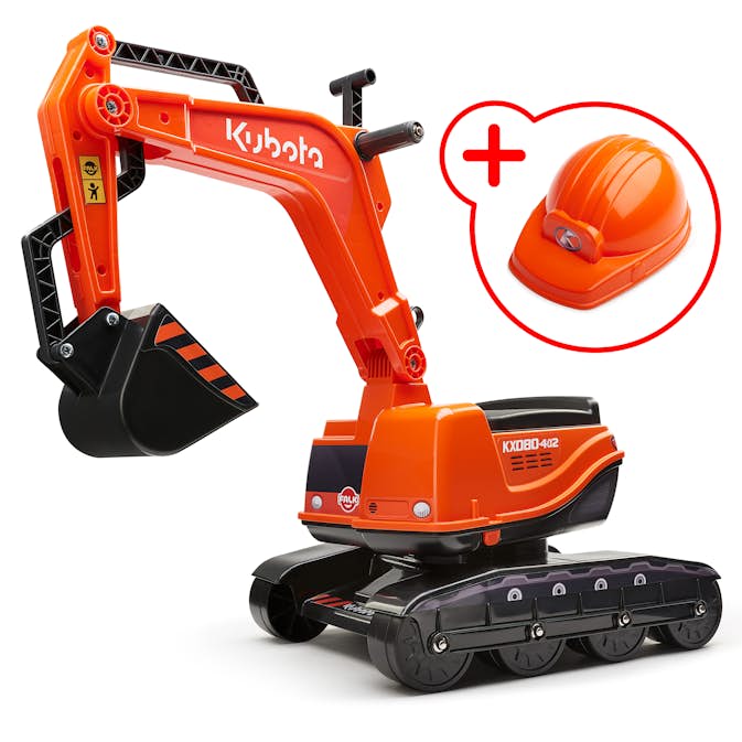 Trampbil Falk Kubota Grävmaskin Inkl. Hjälm för Barn