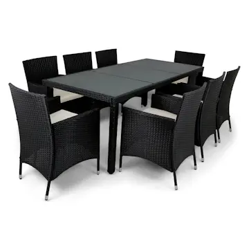 Matgrupp Lyfco Lysekil Svart med 8 stolar och Dynor