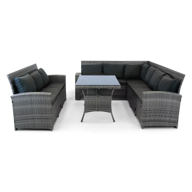 Loungegrupp Lyfco Sannäs Grå - Utemöbler Loungeset i Konstrotting med Inbyggd Dynförvaring