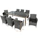 Utemöbler Matgrupp Lyfco Lysekil med 8 Trädgårdsstolar, Grå Konstrotting med Glasskiva