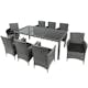 Utemöbler Matgrupp Lyfco Lysekil med 8 Trädgårdsstolar, Grå Konstrotting med Glasskiva