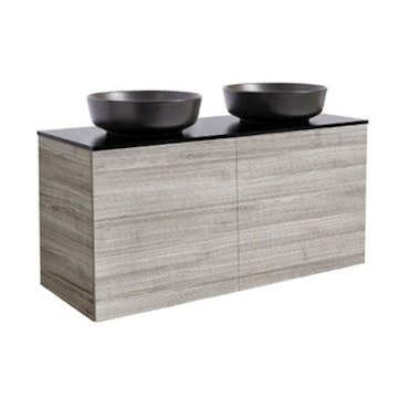 Tvättställsskåp Alterna Isella 120 Dubbelt med Bänkskiva Kvartskomposit och Runt Tvättställ