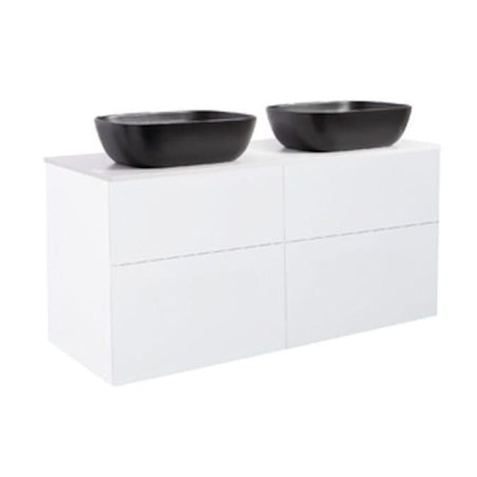 Tvättställsskåp Alterna Isella 120 Dubbelt med Bänkskiva Kvartskomposit och Rektangulärt Tvättställ