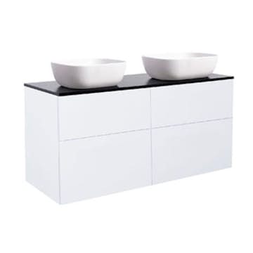 Tvättställsskåp Alterna Isella 120 Dubbelt med Bänkskiva Kvartskomposit och Rektangulärt Tvättställ