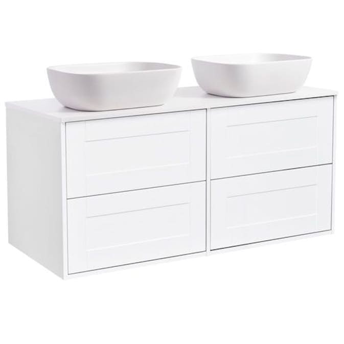 Tvättställsskåp Alterna Gabriella 120 Dubbelt med Bänkskiva Kvartskomposit och Rektangulärt Tvättställ