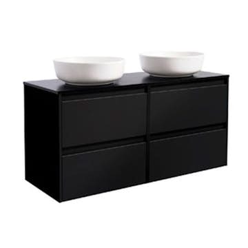 Tvättställsskåp Alterna Luxor 120 Dubbelt med Bänkskiva Kvartskomposit och Runt Tvättställ