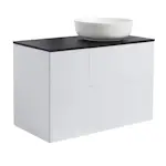 Tvättställsskåp Alterna Isella Tvättkorg med Bänkskiva Kvartskomposit och Runt Tvättställ