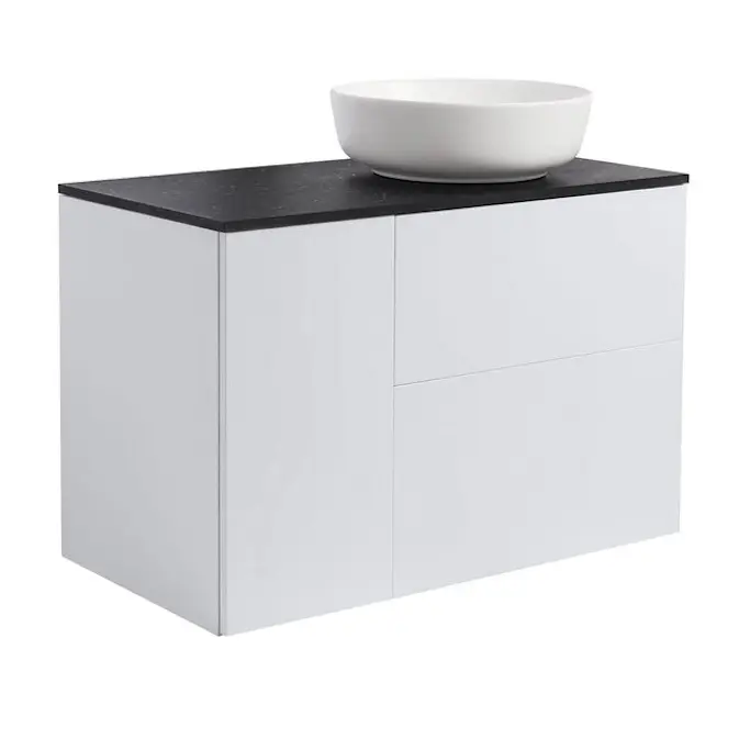 Tvättställsskåp Alterna Isella Tvättkorg med Bänkskiva Kvartskomposit och Runt Tvättställ