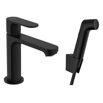 Tvättställsblandare Hansgrohe Rebris S 1-grepps 110 med Bidettehanddusch och Duschslang 160 cm utan Bottenventil
