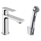 Tvättställsblandare Rebris E 1-grepps 110 med Handdusch och Duschslang 160 cm utan Bottenventil