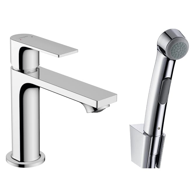 Tvättställsblandare Rebris E 1-grepps 110 med Handdusch och Duschslang 160 cm utan Bottenventil