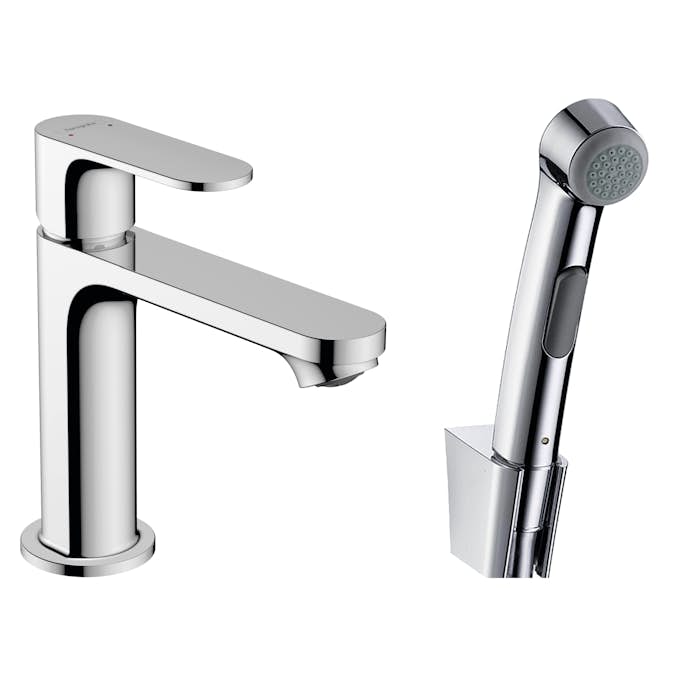 Tvättställsblandare Hansgrohe Rebris S 1-grepps 110 med Bidettehanddusch och Duschslang 160 cm utan Bottenventil