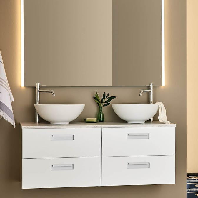 Tvättställsskåp Noro Relounge Vit Med Bänkskiva Ljus Marmor