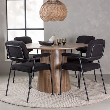 Matgrupp Venture Home Lanzo Runt Matbord Ø120 cm & 4 Yesterday Stolar i Boucle