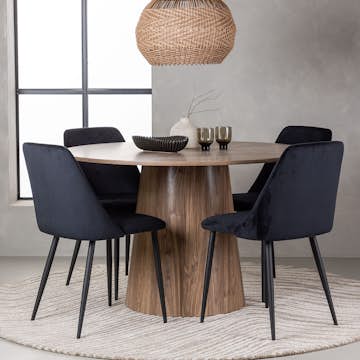 Matgrupp Venture Home Lanzo Runt Matbord Ø120 cm & 4 Night Stolar i Sammet