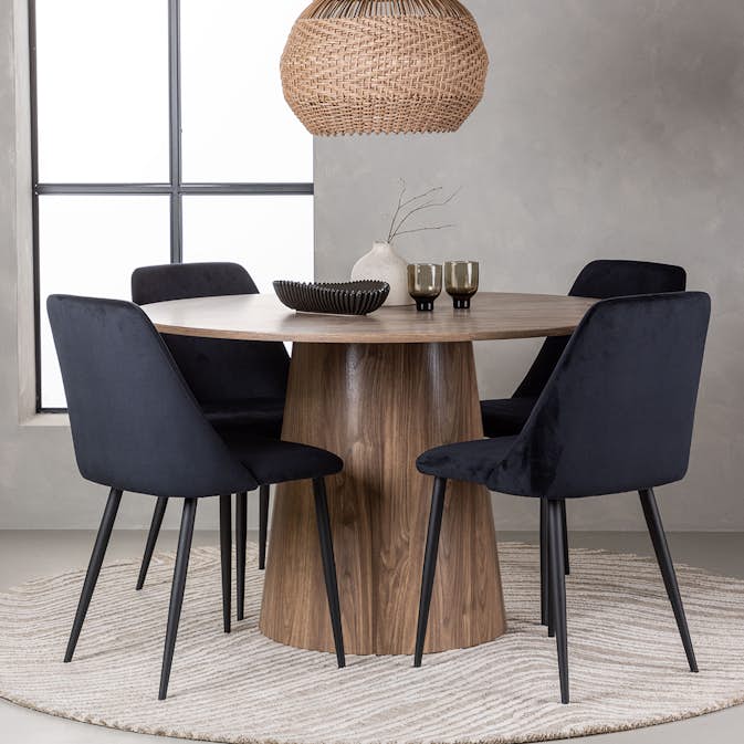 Matgrupp Venture Home Lanzo Runt Matbord Ø120 cm & 4 Night Stolar i Sammet