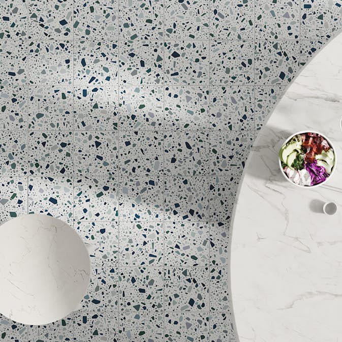 Klinker Höganäs Kakel Confetti Bianco Petrolio 20x20 cm