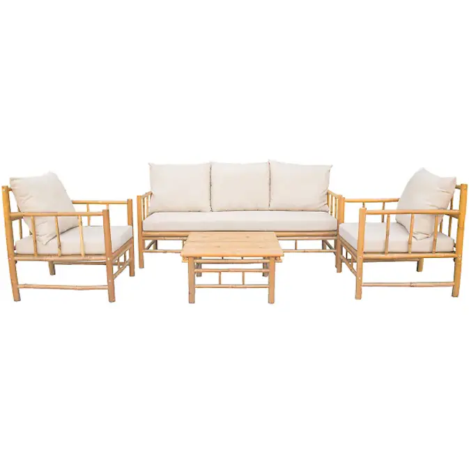 Loungegrupp Lyfco Lovön Utemöbler i Bambu med Dynor, Beige