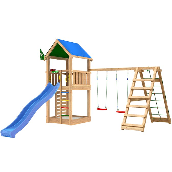 Lektorn Jungle Gym Lodge 2.1 m/2 Climb Modul Med Blå Rutschkana