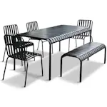 Utemöbler Matgrupp Lyfco Bergvik Svart Stål med 4 Stolar, Bänk & Rymligt Bord