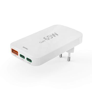 Laddare HAMA 2x USB-C 1x USB-A Flat PD 65W Vit