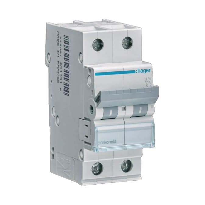 Dvärgbrytare Hager Skruvanslutning 2-polig med C-karakteristik Brytförmåga 6 kA