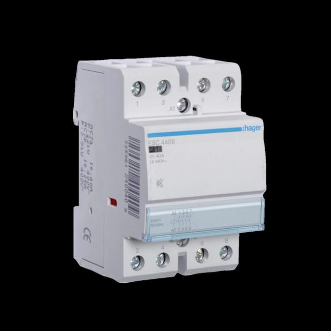 Kontaktor Hager Brumfri med 4 Slutande Kontakter 3 Moduler AC-7a Spole 230 V AC