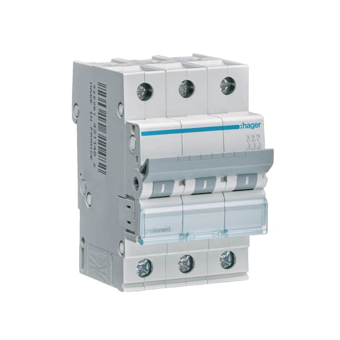Dvärgbrytare Hager Skruvanslutning 3-polig med C-karakteristik Brytförmåga 6 kA