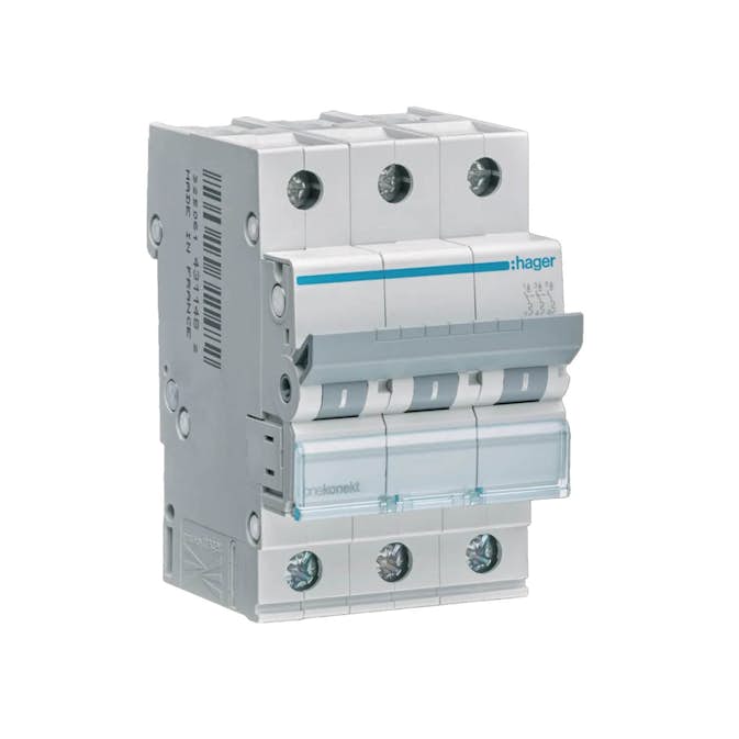 Dvärgbrytare Hager Skruvanslutning 3-polig med C-karakteristik Brytförmåga 6 kA