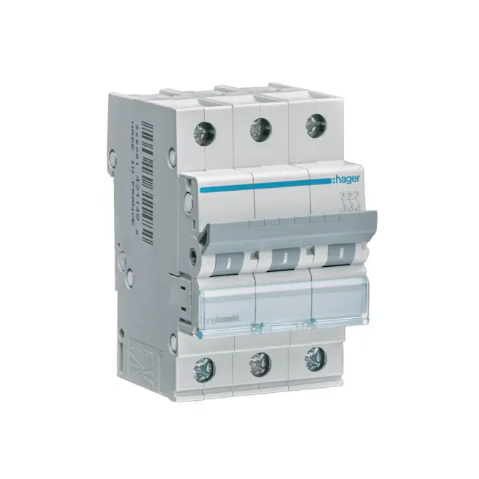 Dvärgbrytare Hager Skruvanslutning 3-polig med C-karakteristik Brytförmåga 6 kA