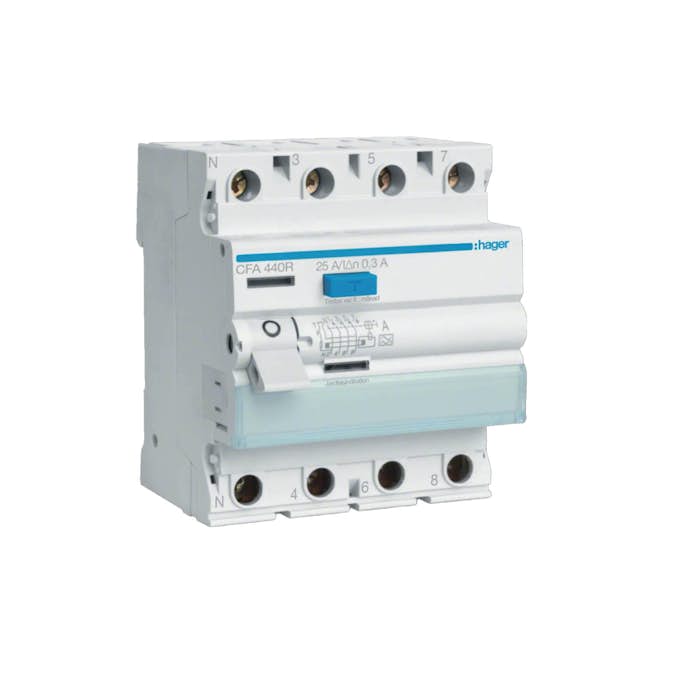Jordfelsbrytare Hager 4-polig Typ A 6 kA 300 mA Felström