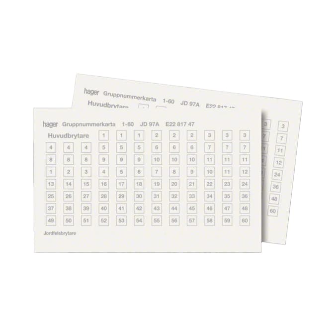 Gruppnummerkarta Hager Självklistrande