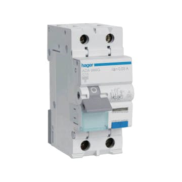 Personskyddsbrytare Hager 1-Polig + Nolla 6 kA C-Karakteristik 30 mA Typ A med Skruvanslutning