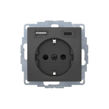 Vägguttag Hager 1-vägs med 2st USB-uttag A+C 3 A 15 W Insats med Klor Snabbanslutning S.1