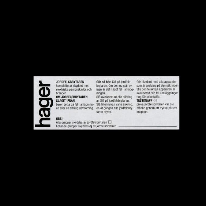 Informationsskylt Hager Självhäftande för Jordfelsbrytare