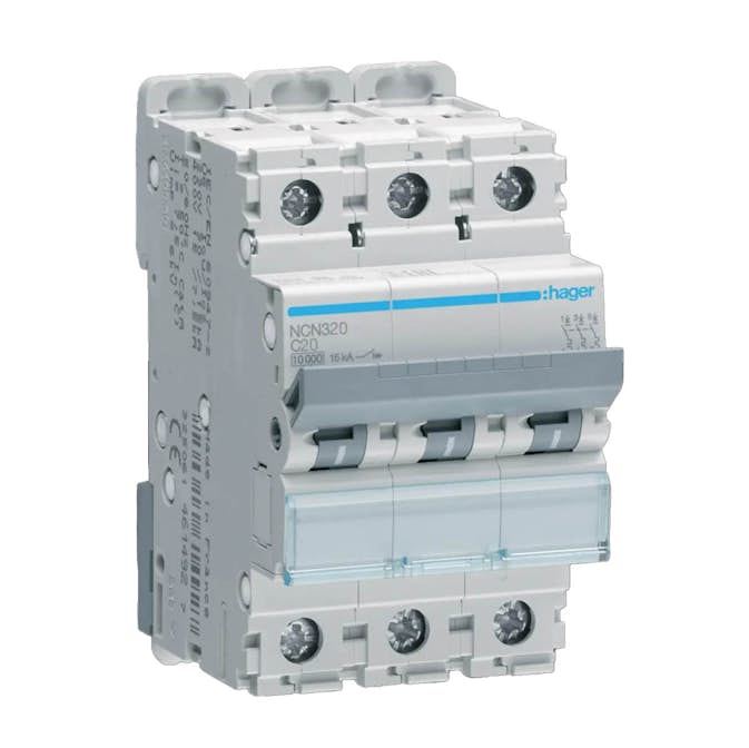 Dvärgbrytare Hager 3-polig med C-karakteristik Brytförmåga 10 kA