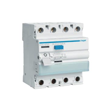 Jordfelsbrytare Hager 4-polig Typ A 6 kA 30 mA Felström med C-karakteristik