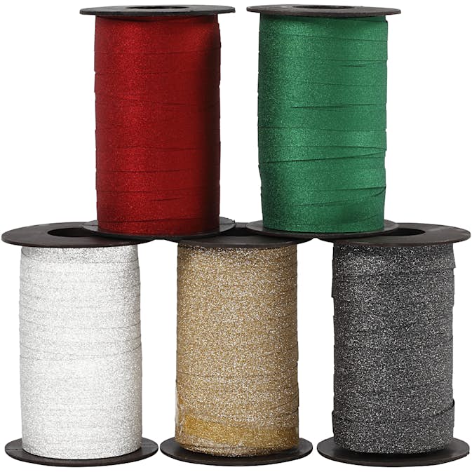 Presentsnören Creativ Company 10 mm Glitter Mixade Färger 5x100 m/1 Förp